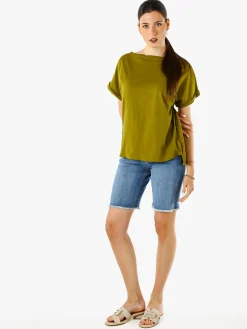 Solada T-shirt donna in cotone con scollo a barca - oliva