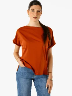 Solada T-shirt donna in cotone con scollo a barca - cuoio