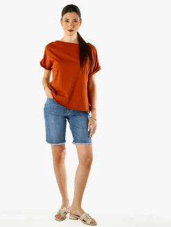 Solada T-shirt donna in cotone con scollo a barca - cuoio
