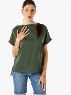 Solada T-shirt donna in cotone con scollo a barca - militare