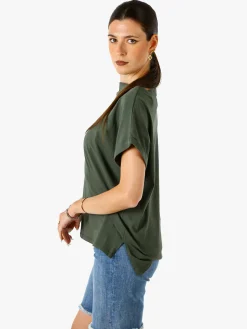 Solada T-shirt donna in cotone con scollo a barca - militare