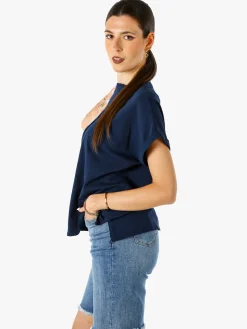 Solada T-shirt donna in cotone con scollo a barca - blu scuro