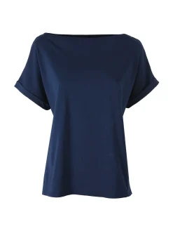 Solada T-shirt donna in cotone con scollo a barca - blu scuro