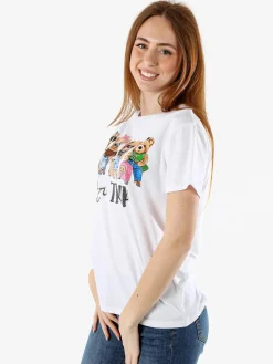 Solada T-shirt donna in cotone con stampa orsacchiotti e strass - marrone
