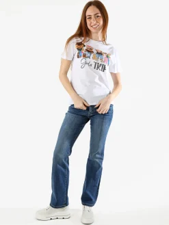 Solada T-shirt donna in cotone con stampa orsacchiotti e strass - marrone