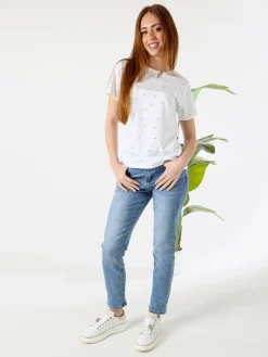Solada T-shirt donna in cotone con strass - bianco