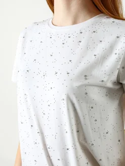 Solada T-shirt donna in cotone con strass - bianco