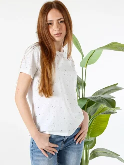 Solada T-shirt donna in cotone con strass - bianco