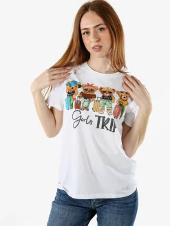 Solada T-shirt donna in cotone con stampa orsacchiotti e strass - blu