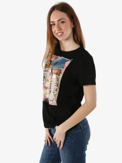 Solada T-shirt donna in cotone con stampa orsacchiotti e strass - nero