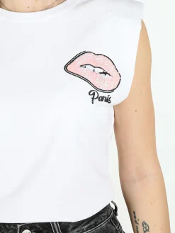 Solada T-shirt donna in cotone con spalline imbottite