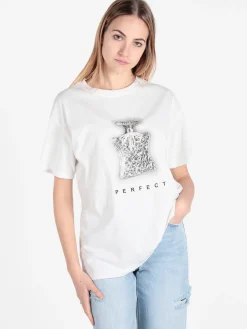 Solada T-shirt donna in cotone con stampa e strass decorativi