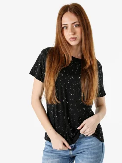 Solada T-shirt donna in cotone con strass - nero