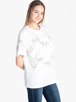 Solada T-shirt donna in cotone con strass e lustrini