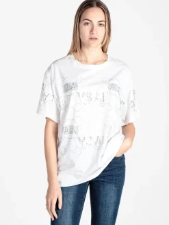 Solada T-shirt donna in cotone con strass e lustrini