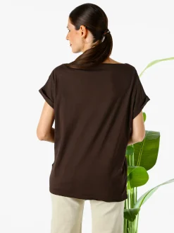 Solada T-shirt donna in cotone con scollo a barca - marrone