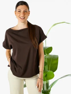 Solada T-shirt donna in cotone con scollo a barca - marrone