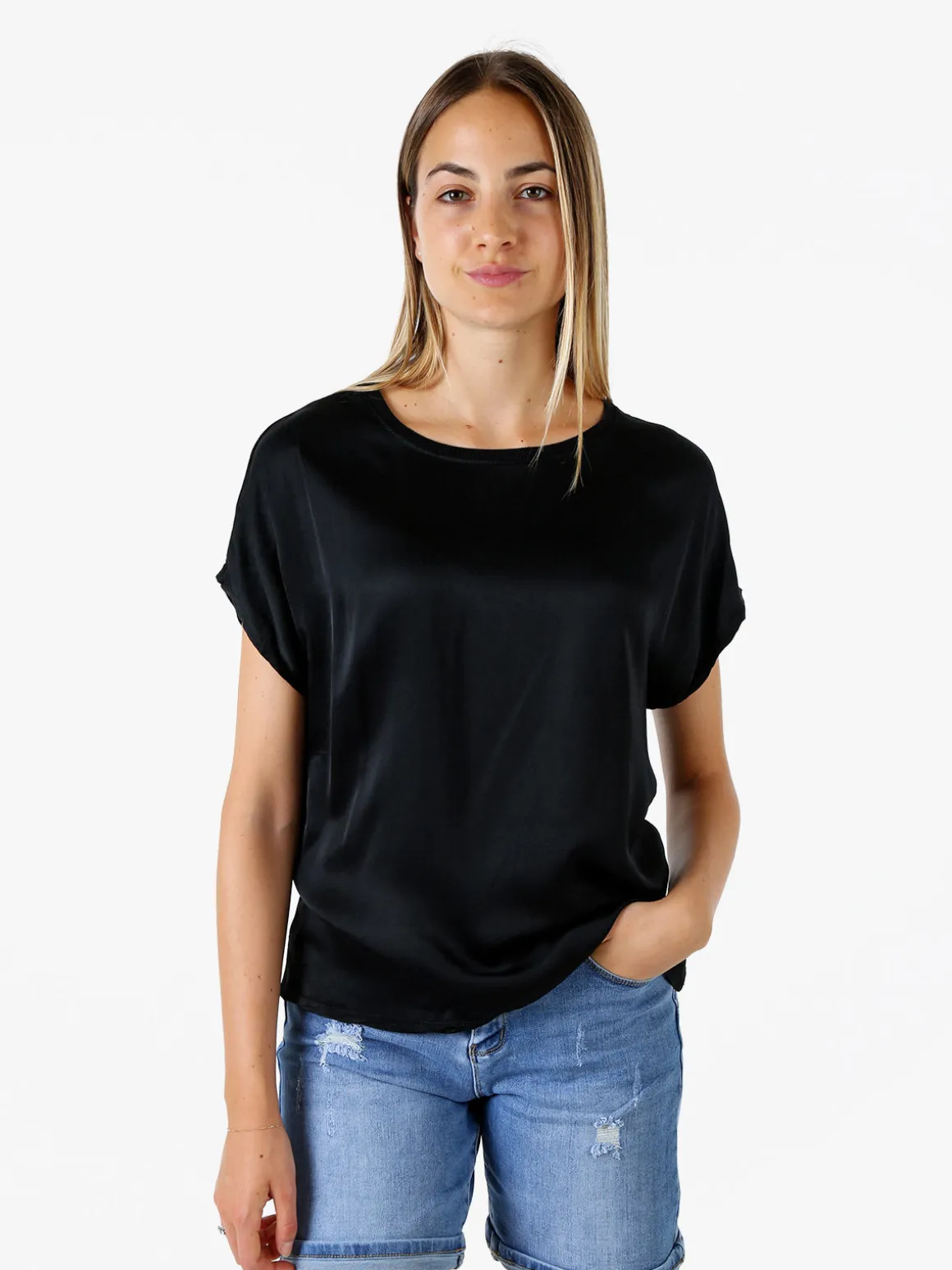 Solada T-shirt donna in viscosa e seta - nero