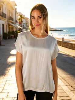 Solada T-shirt donna in viscosa e seta - bianco