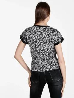 Solada T-shirt donna maculata con paillettes e strass