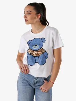 Solada T-shirt donna orsacchiotto con strass - blu