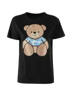 Solada T-shirt donna orsacchiotto con strass - nero