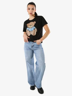 Solada T-shirt donna orsacchiotto con strass - nero