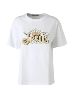 Solada T-shirt donna oversize in cotone con dettagli di perle e strass - bianco