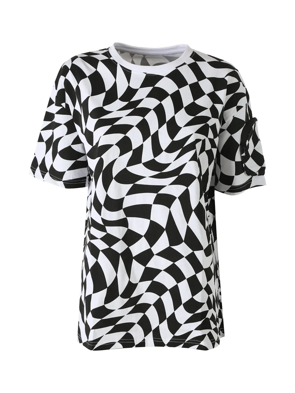 Solada T-shirt donna oversize con stampe geometriche bicolore e taschino sulla manica - bianco