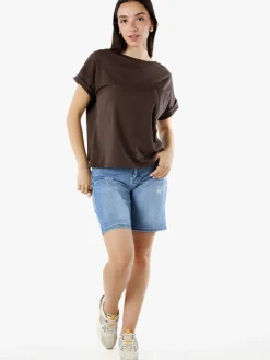 Solada T-shirt donna oversize in cotone con taschino - moro