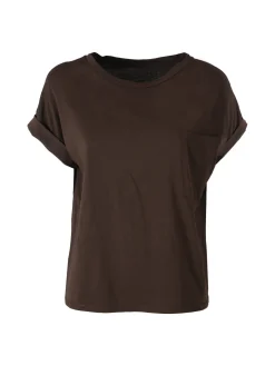 Solada T-shirt donna oversize in cotone con taschino - moro