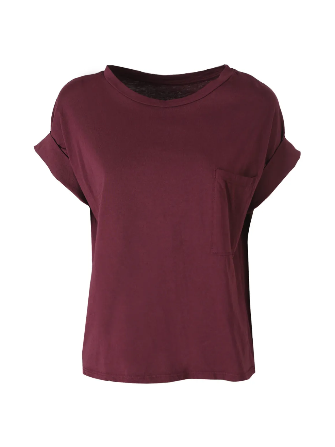 Solada T-shirt donna oversize in cotone con taschino - bordeaux