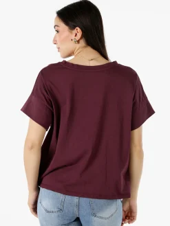 Solada T-shirt donna oversize in cotone con taschino - bordeaux