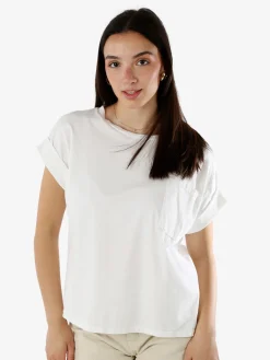 Solada T-shirt donna oversize in cotone con taschino - bianco