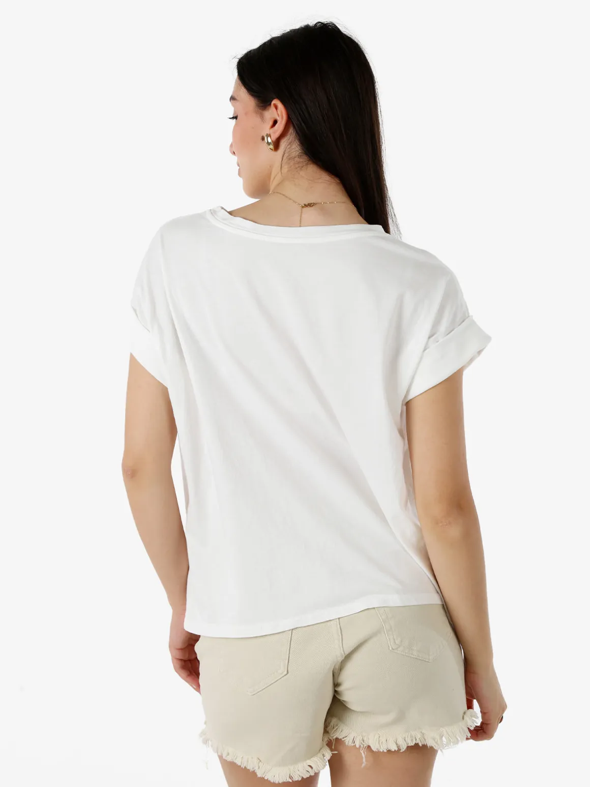Solada T-shirt donna oversize in cotone con taschino - bianco