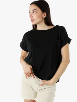 Solada T-shirt donna oversize in cotone con taschino - nero