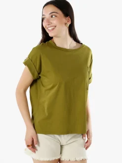 Solada T-shirt donna oversize in cotone con taschino - oliva
