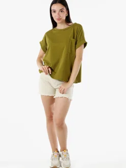Solada T-shirt donna oversize in cotone con taschino - oliva