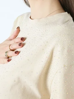 Solada T-shirt donna oversize con strass - nero