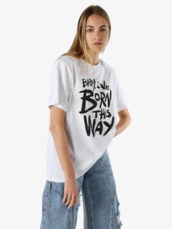 Solada T-shirt donna oversize con spalline imbottite e stampa - bianco