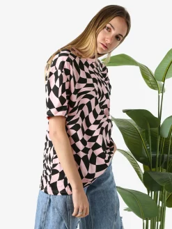 Solada T-shirt donna oversize con stampe geometriche bicolore e taschino sulla manica - rosa