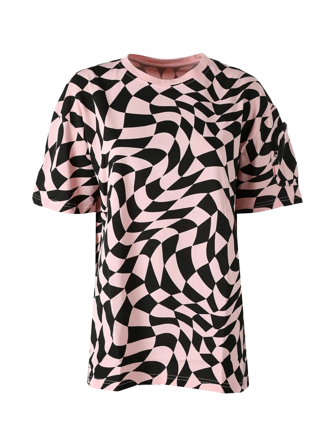 Solada T-shirt donna oversize con stampe geometriche bicolore e taschino sulla manica - rosa