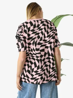 Solada T-shirt donna oversize con stampe geometriche bicolore e taschino sulla manica - rosa
