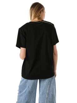 Solada T-shirt donna oversize con spalline imbottite e stampa - nero