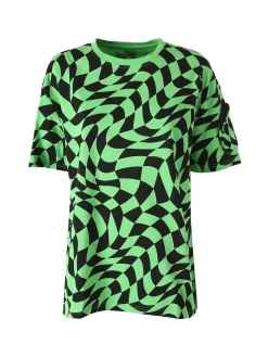 Solada T-shirt donna oversize con stampe geometriche bicolore e taschino sulla manica - verde