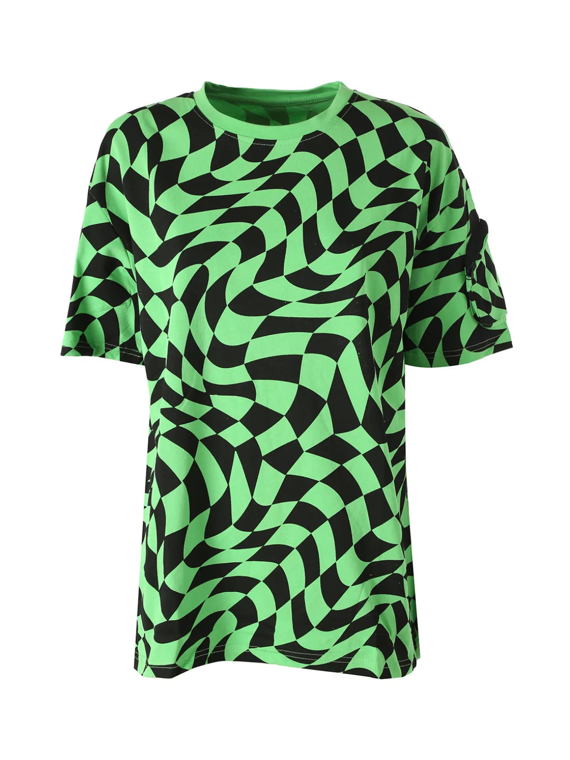Solada T-shirt donna oversize con stampe geometriche bicolore e taschino sulla manica - verde