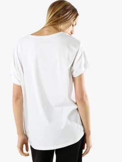 Solada T-shirt donna oversize in cotone con scritta a lustrini - bianco