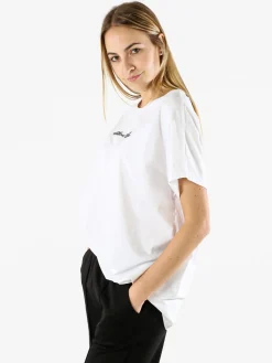 Solada T-shirt donna oversize in cotone con scritta a lustrini - bianco