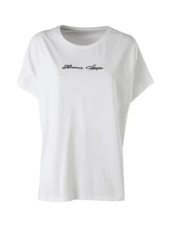 Solada T-shirt donna oversize in cotone con scritta a lustrini - bianco