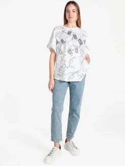 Solada T-shirt donna oversize con stampa disegni e strass